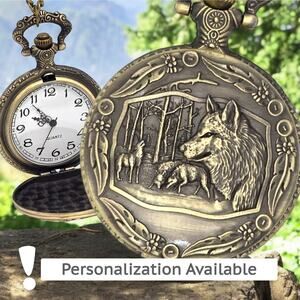 Wolf Pack Pocket Watch - Bronze Nature Wolves Gift Vintage Look Personalized